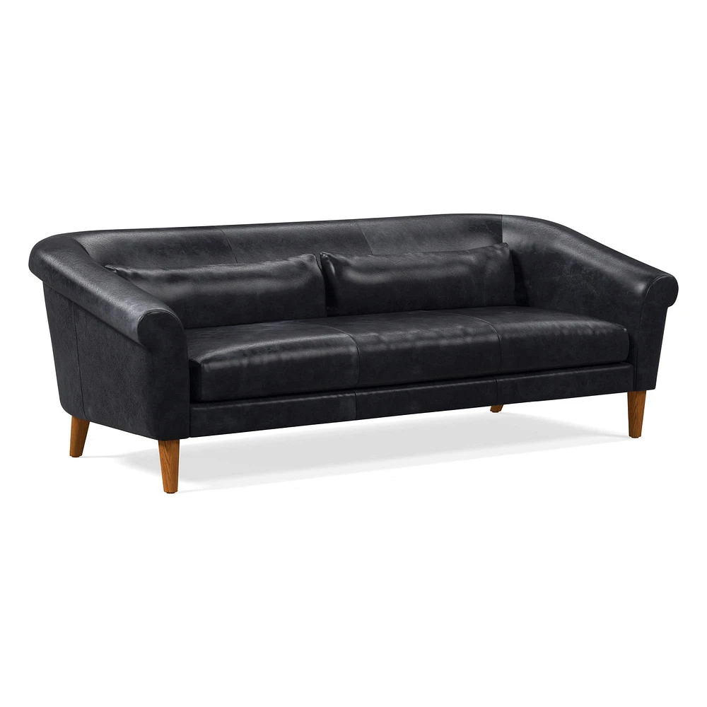 Parlour  82" Sofa, Ludlow Leather, Gray Smoke, Pecan
