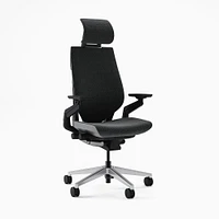 Steelcase Gesture Armed Task Chair With Lumbar, Hard Casters, Headrest, Black Frame, Remix, Pebble