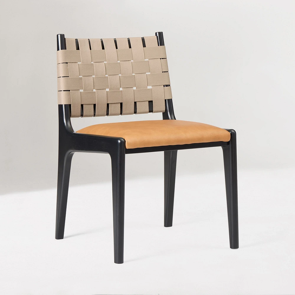 Dunham Dining Chair, Saddle Leather, Nut, Black, Black Straps