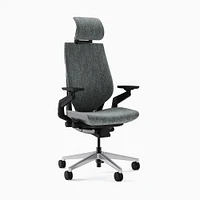 Steelcase Gesture Armed Task Chair With Lumbar, Hard Casters, Headrest, Black Frame, Remix, Pebble