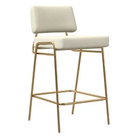 Wire Frame Bar Stool, Vegan Leather, Snow, Antique Brass