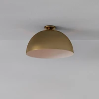 Sculptural Flush Mount Antique Brass White Metal Dome  (18")