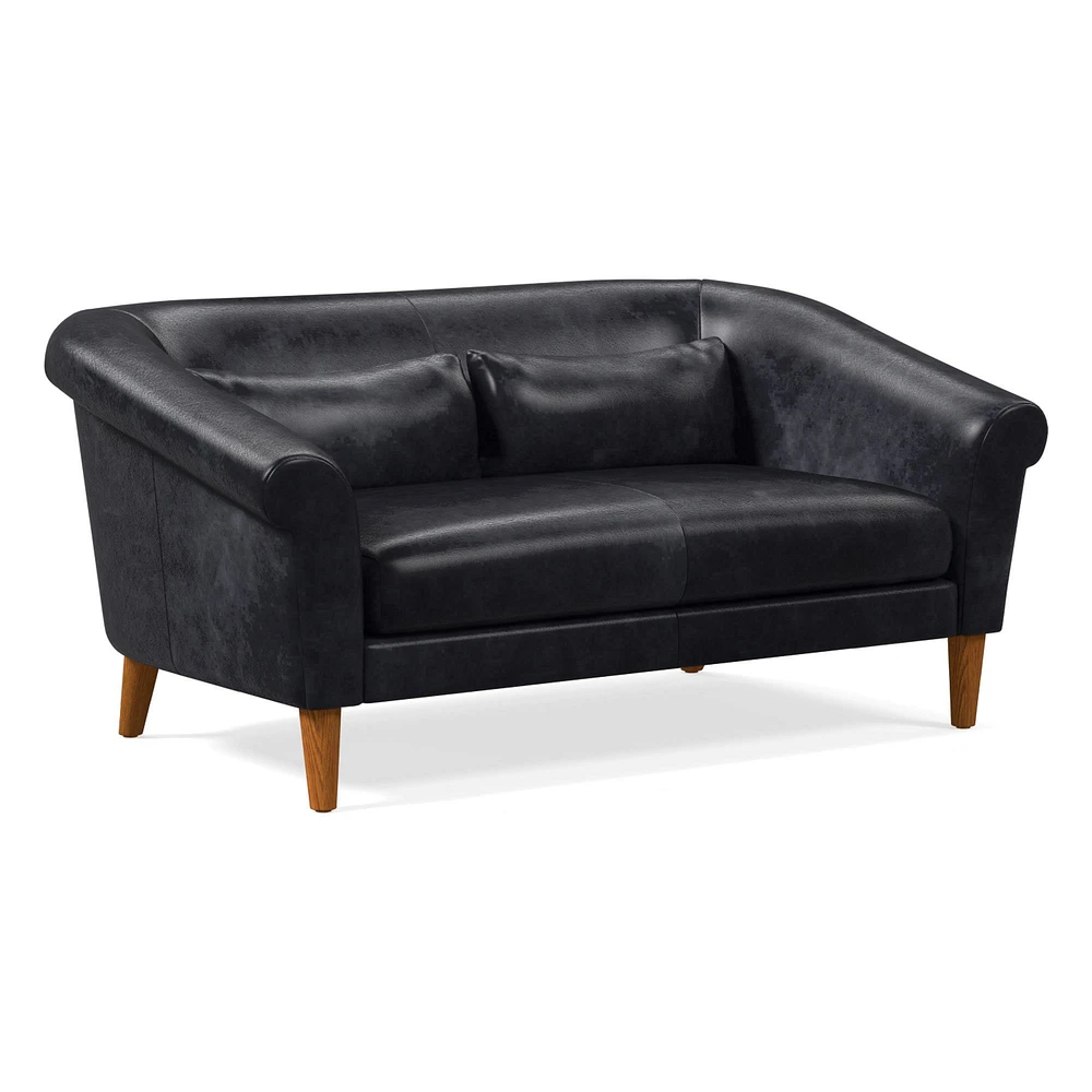Parlour  82" Sofa, Ludlow Leather, Gray Smoke, Pecan