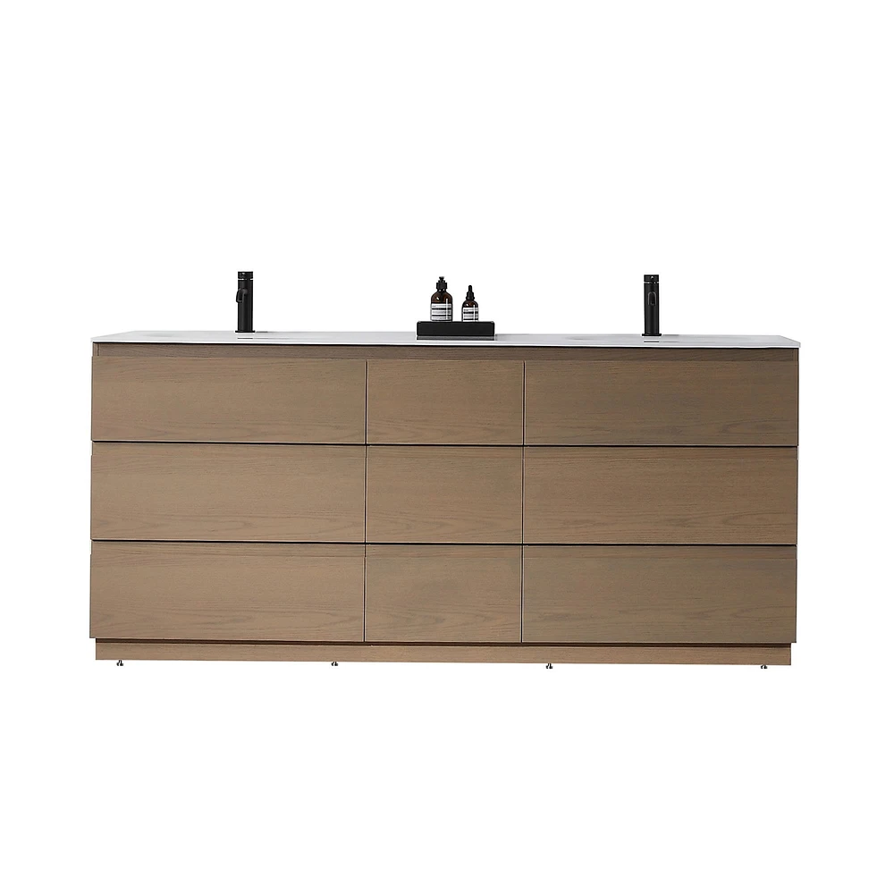 Oakley Double Bathroom Vanity, 72" Wide, Golden Oak