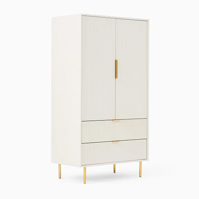 Quinn (38") Armoire  , White + Rubberwood, Dark Bronze,