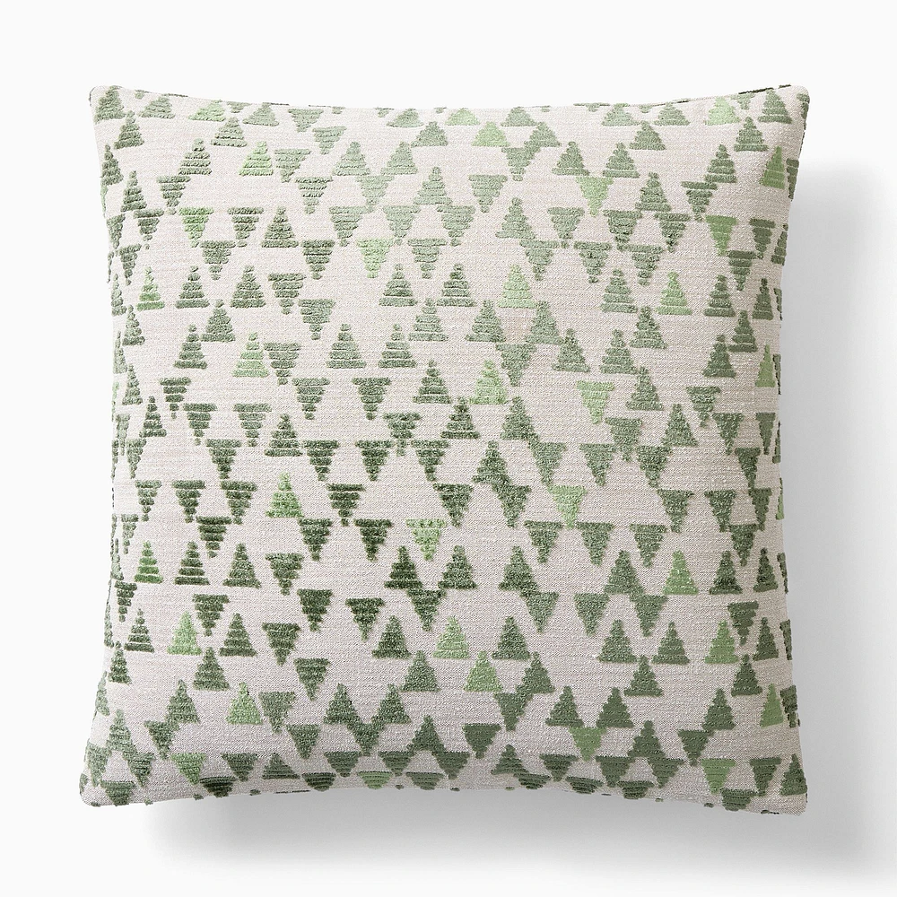 Cut Velvet Tree Pillow Cover, Down Alternative Insert, 20 x 20, White/Green