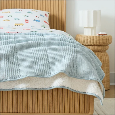 Jersey Linear Sherpa Bed Blanket, Oatmeal, Twin