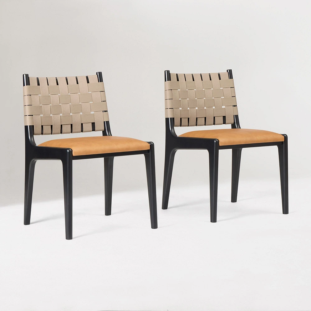 Dunham Dining Chair, Saddle Leather, Nut, Black, Black Straps