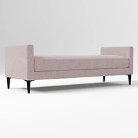 Anton End of Bed Bench, Poly, Yarn Dyed Linen Weave, Alabaster, Polished Dark Pewter
