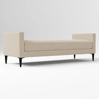Anton End of Bed Bench, Poly, Yarn Dyed Linen Weave, Alabaster, Polished Dark Pewter