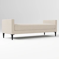 Anton End of Bed Bench, Poly, Yarn Dyed Linen Weave, Alabaster, Polished Dark Pewter