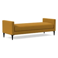 Anton End of Bed Bench, Poly, Yarn Dyed Linen Weave, Alabaster, Polished Dark Pewter