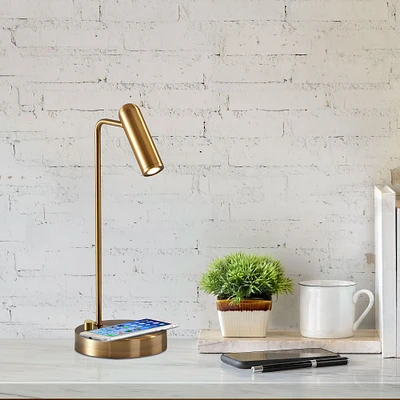 Linear Metal LED Charging Table Lamp + USB, Brushed Steel