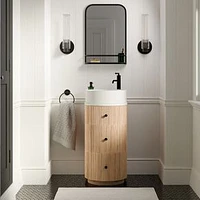 Ellington 18" Single Vanity, Vessel Sink, Blonde, White Marble Top, Dark Bronze Hardware