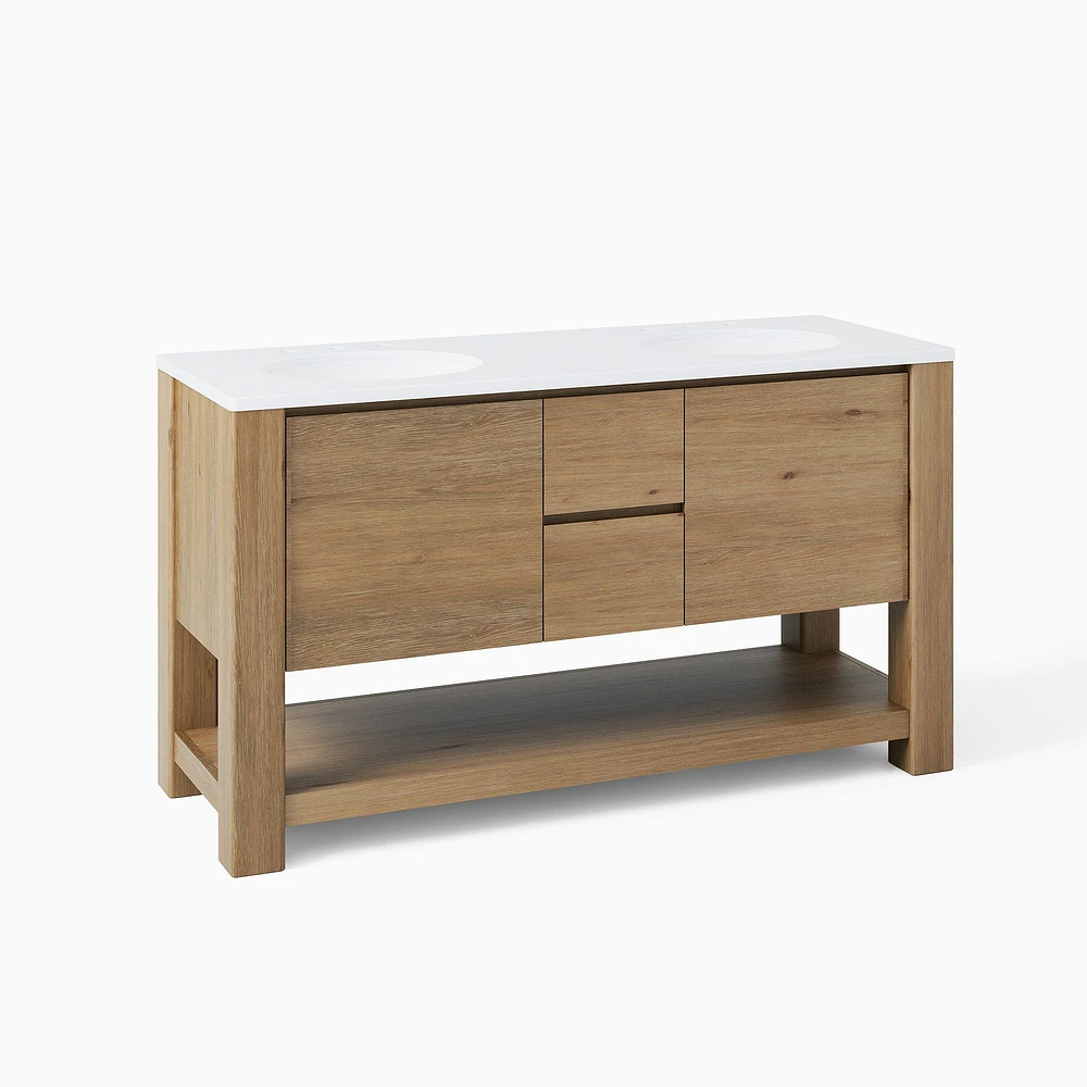 Graham Double 60" Bath Vanity, Toasted Oak, White Quartz Top