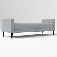 Anton End of Bed Bench, Poly, Yarn Dyed Linen Weave, Alabaster, Polished Dark Pewter