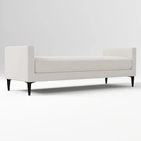 Anton End of Bed Bench, Poly, Yarn Dyed Linen Weave, Alabaster, Polished Dark Pewter