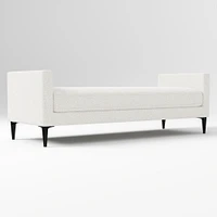 Anton End of Bed Bench, Poly, Yarn Dyed Linen Weave, Alabaster, Polished Dark Pewter