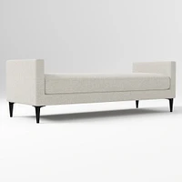 Anton End of Bed Bench, Poly, Yarn Dyed Linen Weave, Alabaster, Polished Dark Pewter