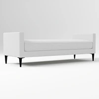 Anton End of Bed Bench, Poly, Yarn Dyed Linen Weave, Alabaster, Polished Dark Pewter