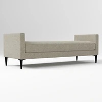 Anton End of Bed Bench, Poly, Yarn Dyed Linen Weave, Alabaster, Polished Dark Pewter