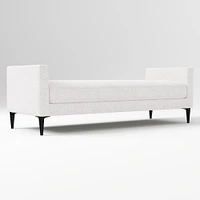 Anton End of Bed Bench, Poly, Yarn Dyed Linen Weave, Alabaster, Polished Dark Pewter