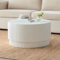 Fluted Ceramic 32" Indoor/Outdoor Round Coffee Table, White