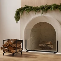 Willow Fireplace Log Holder and Small Screen, Black, Set of 2