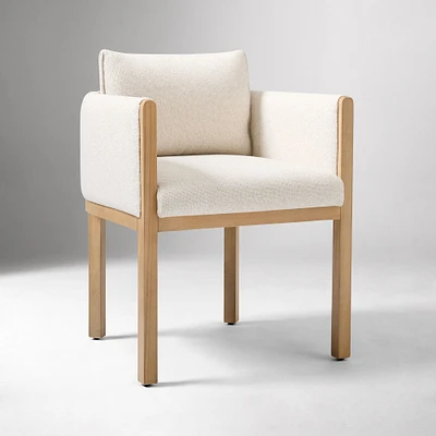 Tallulah Dining Arm Chair, Marled Basketweave, Alabaster, Blonde