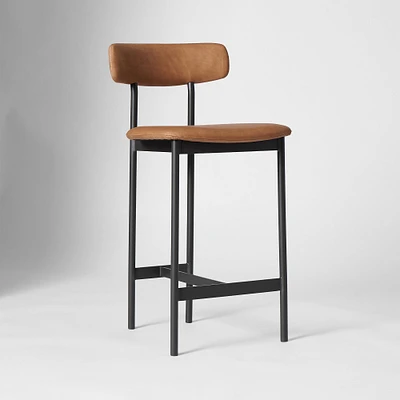 Grier Counter Stool, Ludlow Leather, Sesame, Textured Antique Bronze