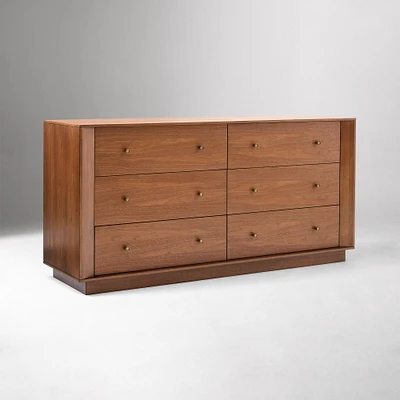 Matias 66" 6-Drawer Dresser, Cool Walnut, Burnished Brass