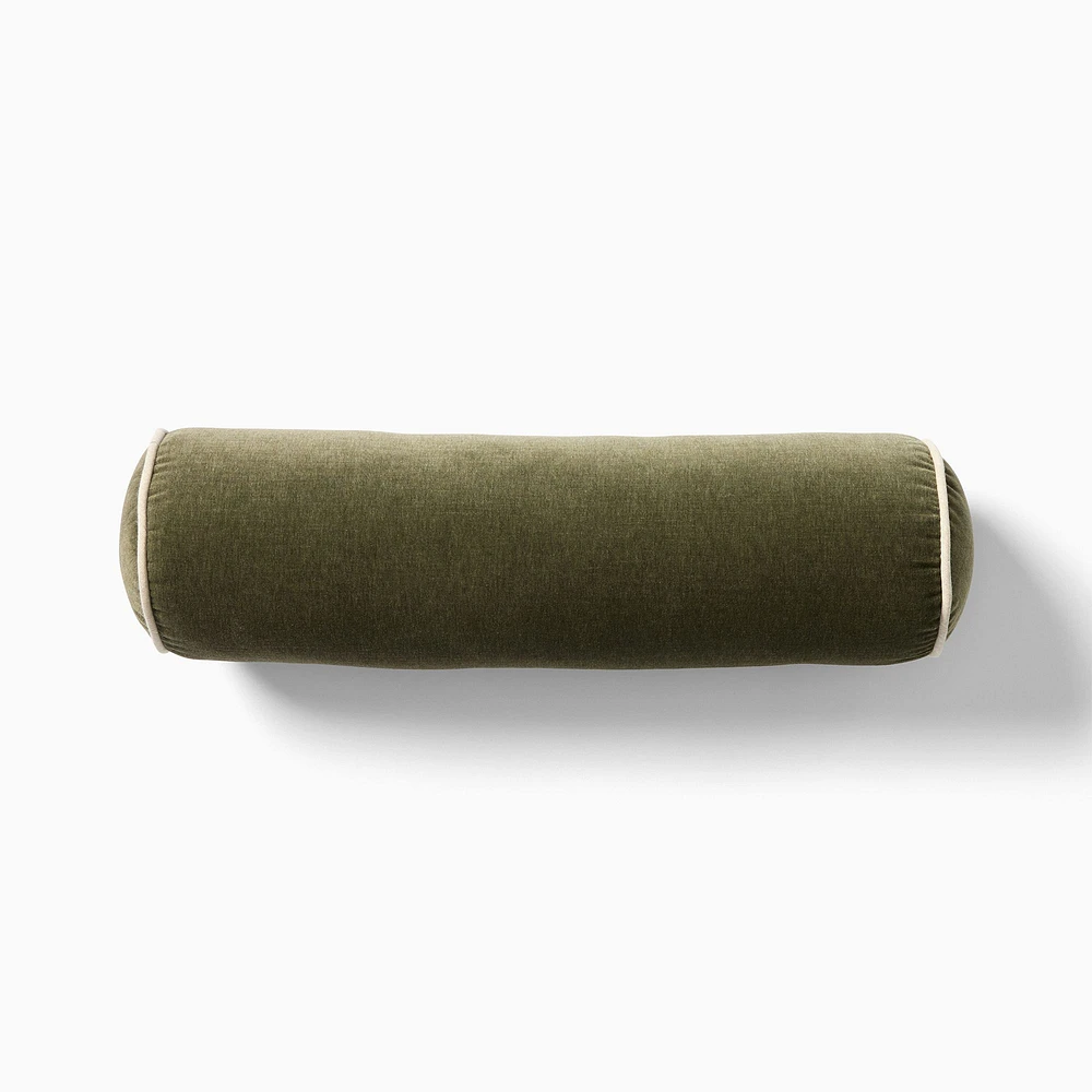 Cotton Velvet Bolster Pillow, 6x20, Adobe Rose