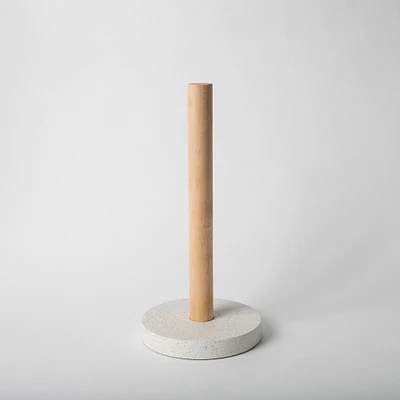 Paper Towel Holder - White Terrazzo W/ Maple Rod