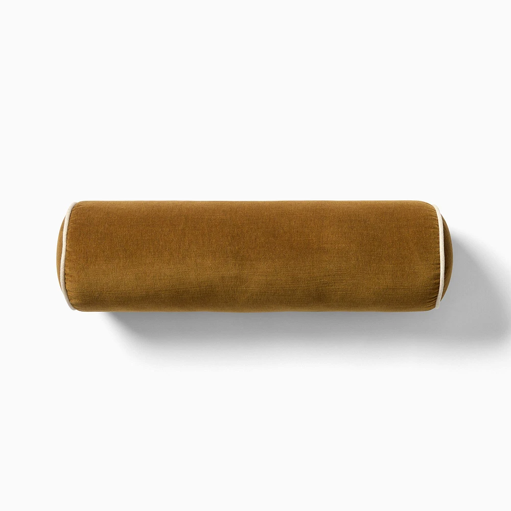 Cotton Velvet Bolster Pillow, 6x20, Adobe Rose