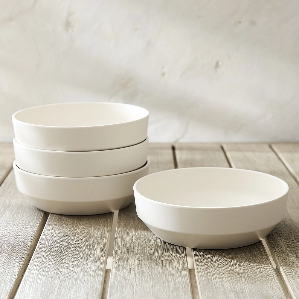 Modern Melamine Outdoor Pasta Bowl, Stone White, Set of 4