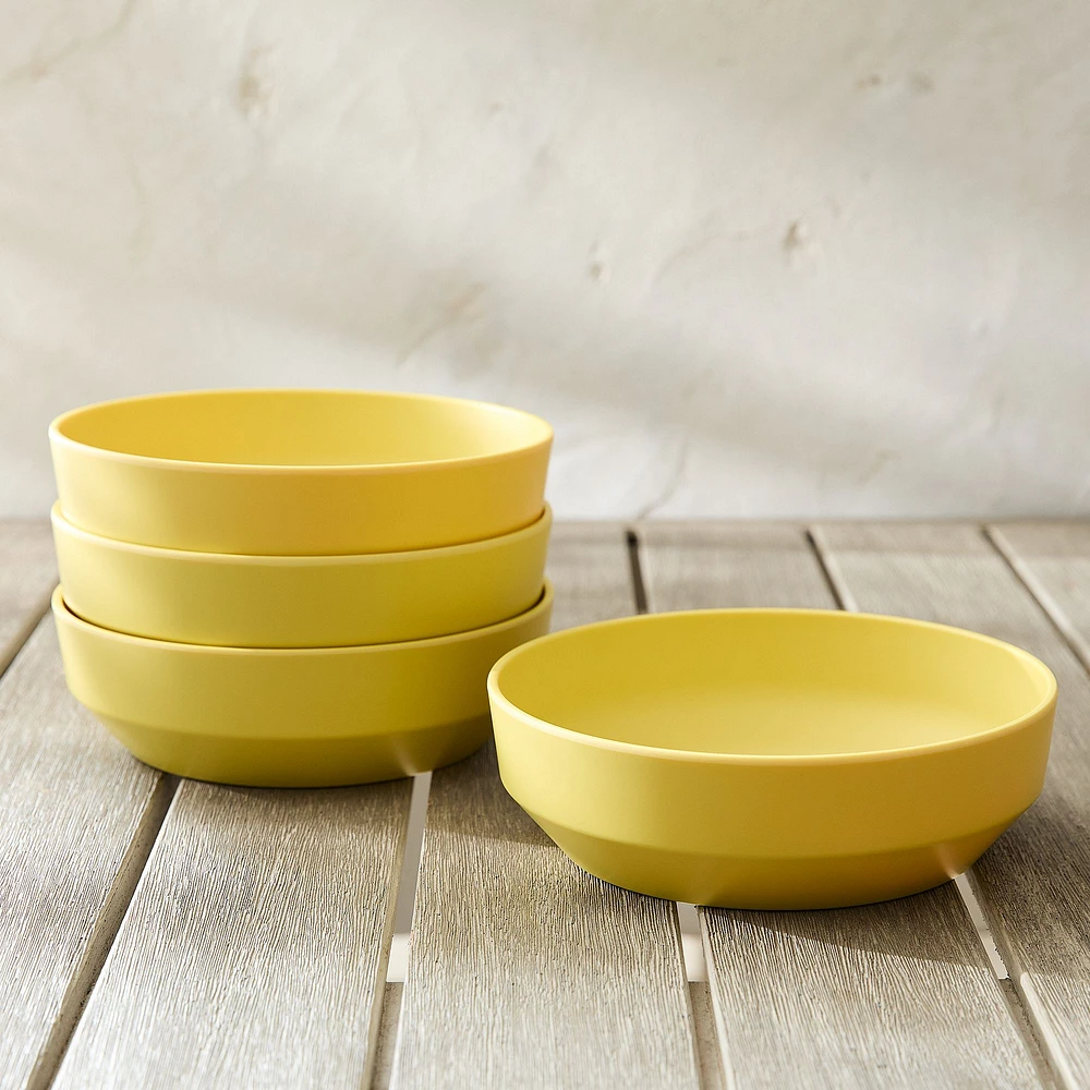 Modern Melamine Outdoor Pasta Bowl, Stone White, Set of 4