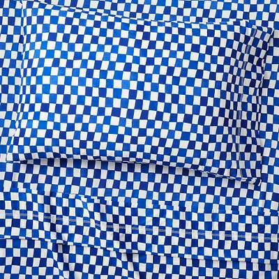 Checkered Sheet Set, Cobalt, Twin