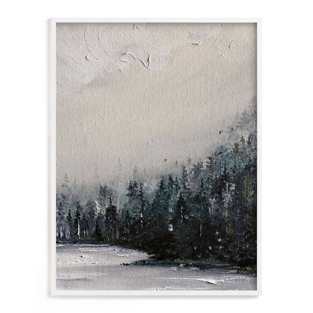 Fog and Forest Wall Art, White Wood Frame, Full Bleed, 16x20