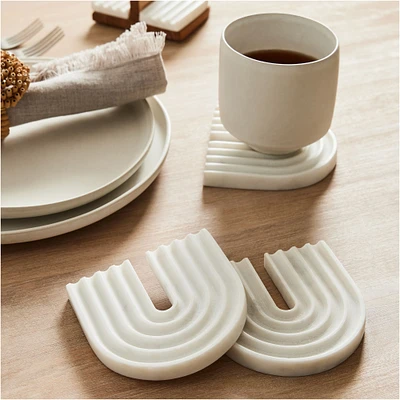 Grooved Wood Coaster, Natural, Set of 4