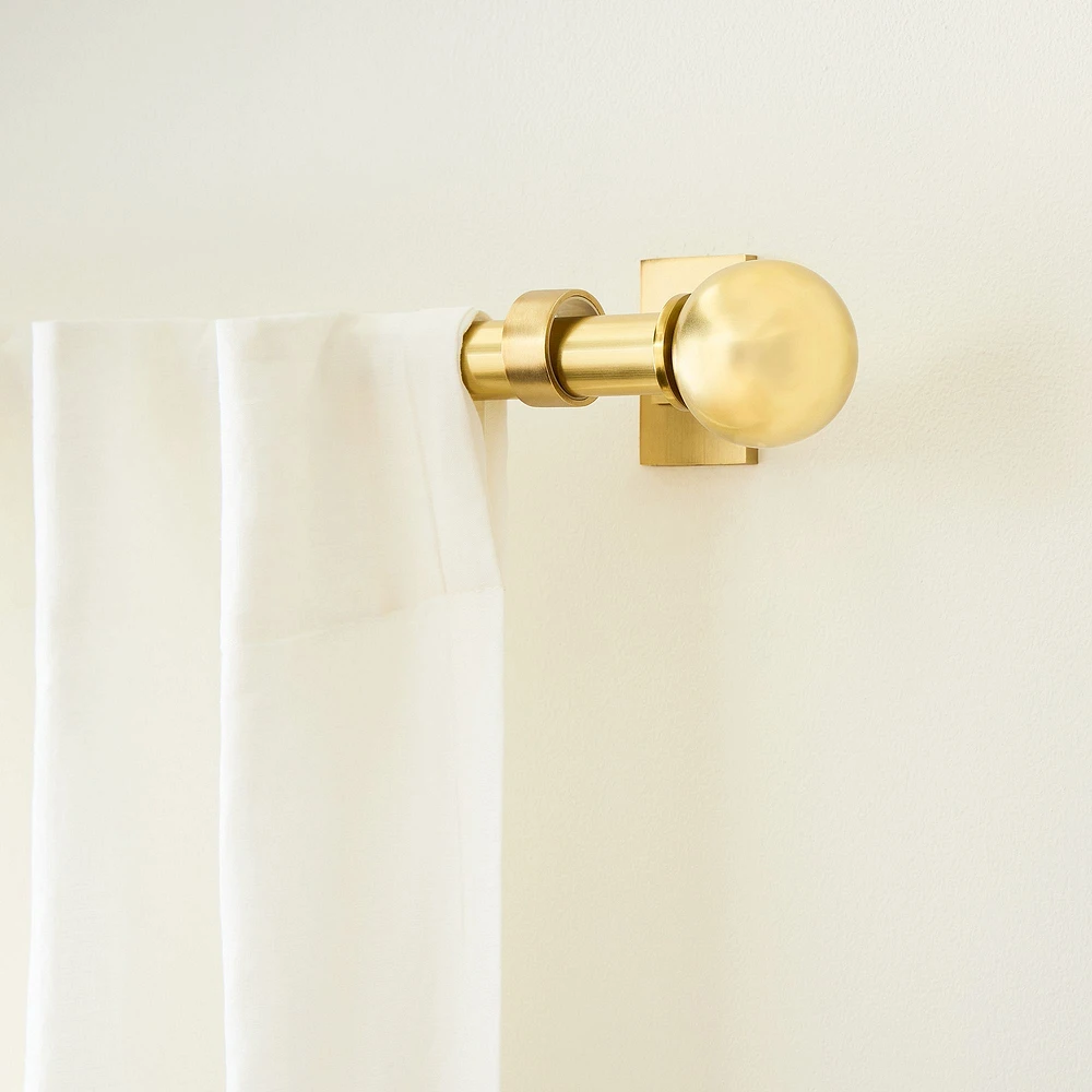 New Oversized Metal Single Curtain Rod + Brackets Ball Finials, Brushed Nickel, 28-48