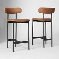 Grier Counter Stool, Ludlow Leather, Sesame, Textured Antique Bronze