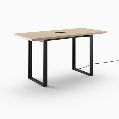 Horne Counter Height Communal Dining Table with Power: Sand on Red Oak