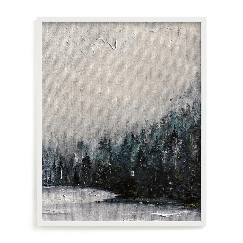 Fog and Forest Wall Art, White Wood Frame, Full Bleed, 16x20