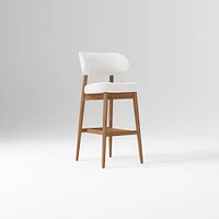 Hyde Bar Stool, Yarn Dyed Linen Weave Alabaster, Smoked Oak