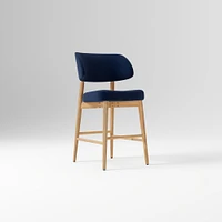 Hyde Bar Stool, Yarn Dyed Linen Weave Alabaster, Smoked Oak