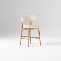 Hyde Bar Stool, Yarn Dyed Linen Weave Alabaster, Smoked Oak