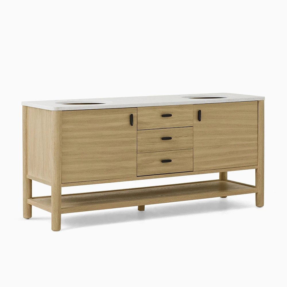Hargrove 60" Double Bath Vanity, Dune, White Marble Top, Hardware Included