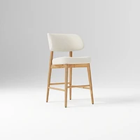 Hyde Bar Stool, Yarn Dyed Linen Weave Alabaster, Smoked Oak