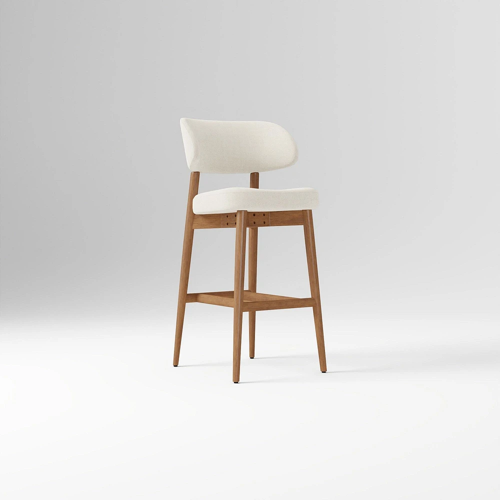Hyde Bar Stool, Yarn Dyed Linen Weave Alabaster, Smoked Oak