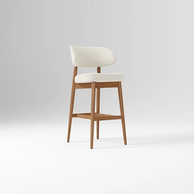 Hyde Bar Stool, Yarn Dyed Linen Weave Alabaster, Smoked Oak